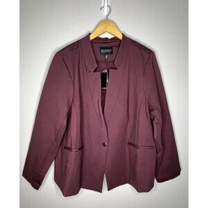 NWT ELOQUII Dark Red Plus Sz 28 Single Breasted Blazer Button Stretch Knit